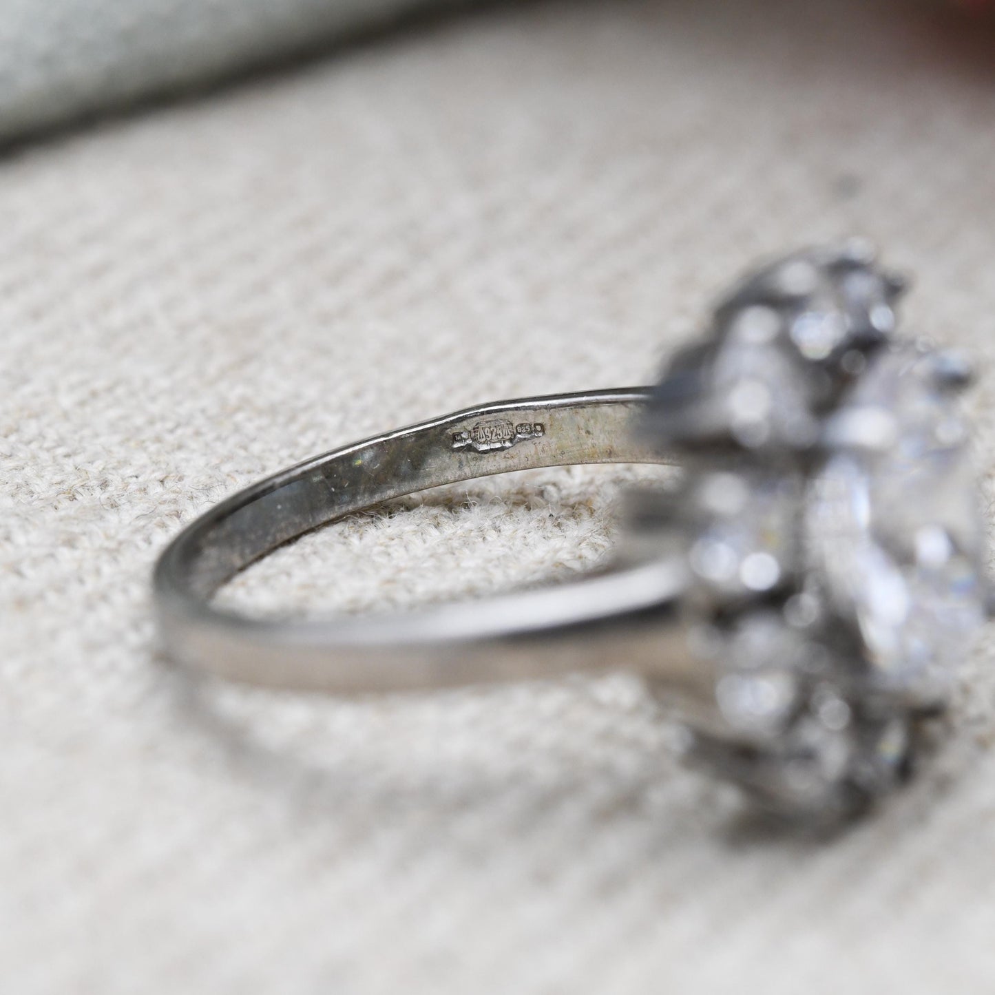 Sterling Silver Cubic Zirconia Cluster Ring - Large White Stones | CZ Chunky Ring | Placeholder Ring | UK Size - O 1/2 | US Size - 7 3/4
