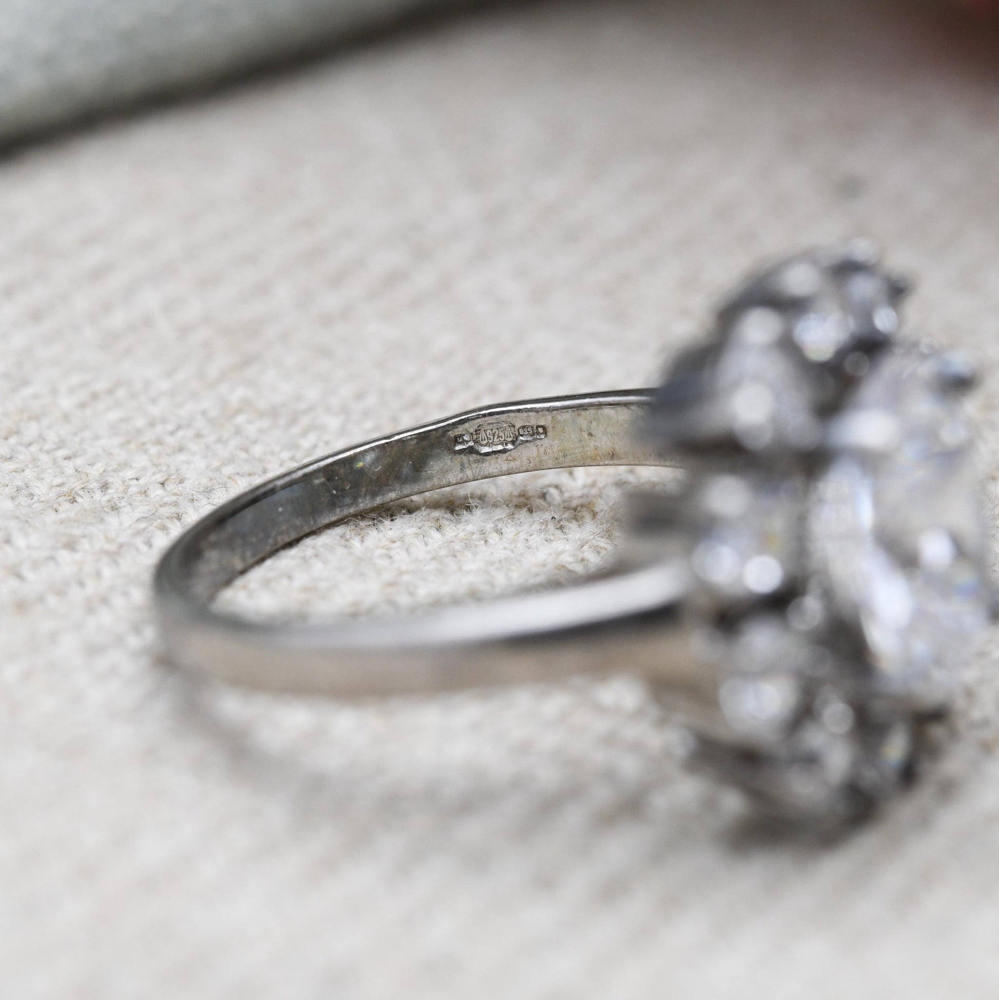 Sterling Silver Cubic Zirconia Cluster Ring - Large White Stones | CZ Chunky Ring | Placeholder Ring | UK Size - O 1/2 | US Size - 7 3/4