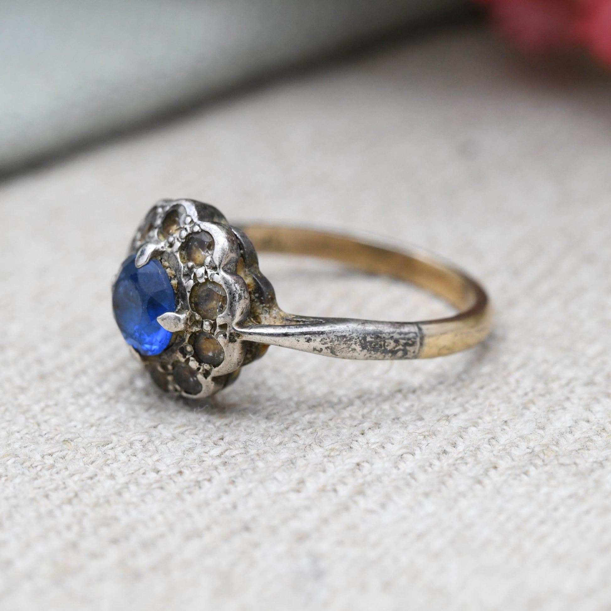 Vintage Sterling Silver Blue Stone Cluster Flower Ring - Statement Sparkly Cocktail Ring | UK Size - O 1/2 | US Size - 8 3/4