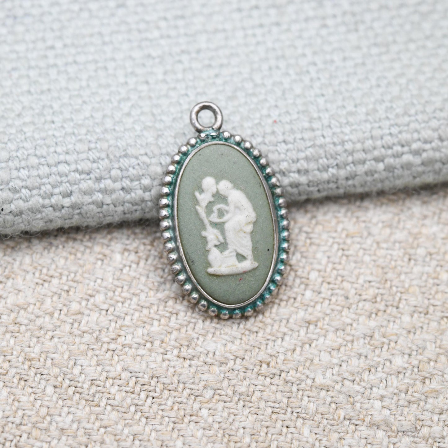 Vintage Wedgwood Sterling Silver Medea Green Jasperware Pendant 1970s - Oval Classical Cameo | Gift for Pendant Necklace