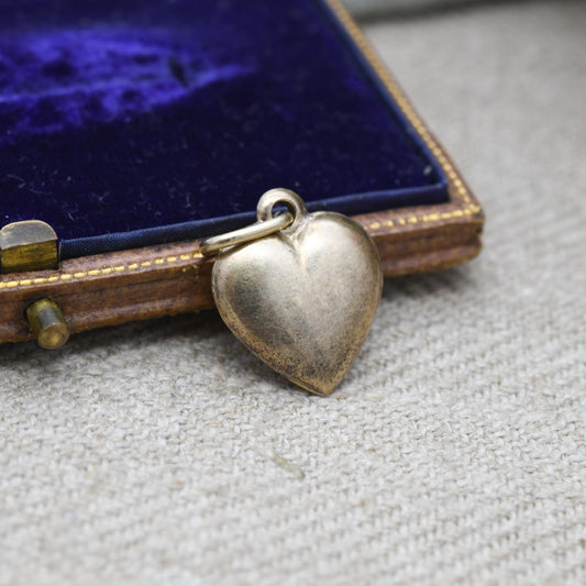 Vintage Sterling Silver Gold Plated Puffed Heart Charm Pendant - Small Love Heart Gift Charm Necklace Stack