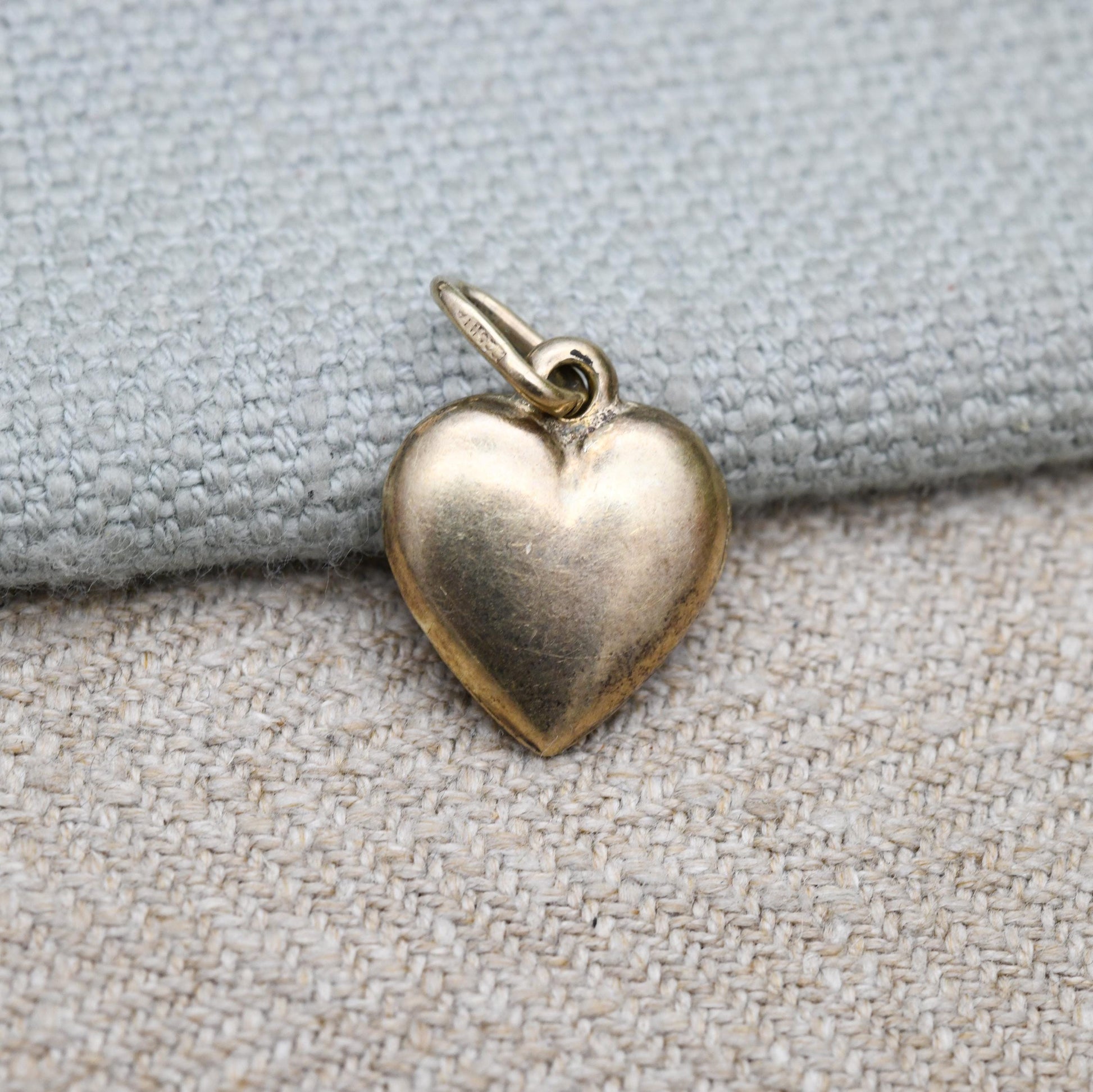 Vintage Sterling Silver Gold Plated Puffed Heart Charm Pendant - Small Love Heart Gift Charm Necklace Stack