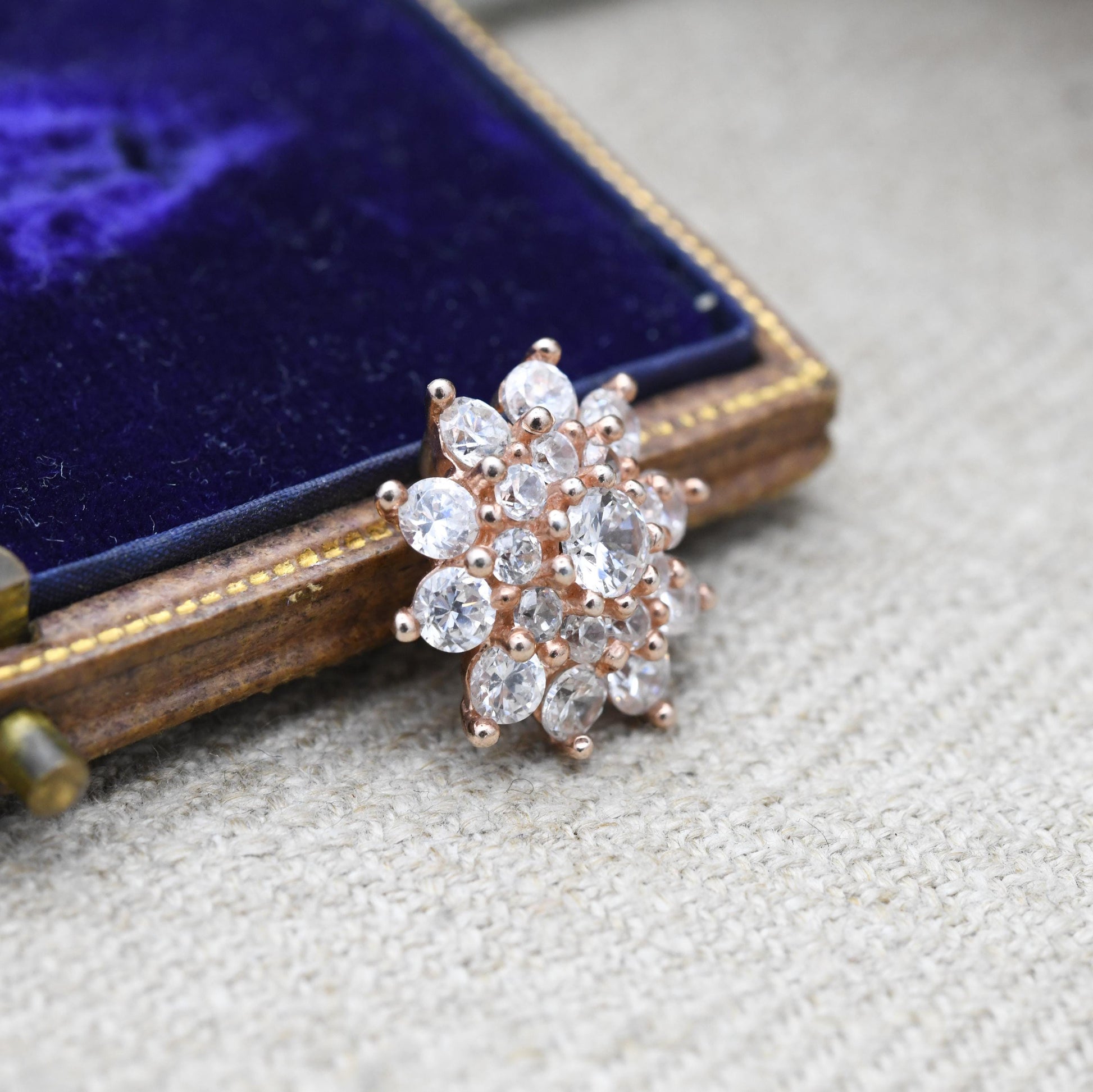 Vintage Rose Gold Plated Sterling Silver CZ Flower Pendant - Floral Cluster | Silver Charm Necklace | Gift for Pendant Charm Necklace