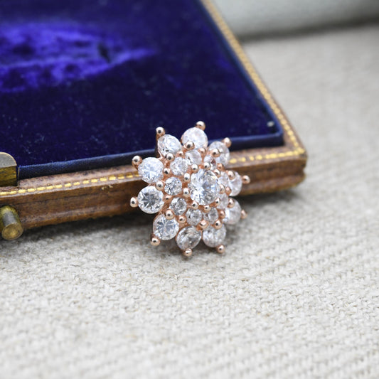 Vintage Rose Gold Plated Sterling Silver CZ Flower Pendant - Floral Cluster | Silver Charm Necklace | Gift for Pendant Charm Necklace