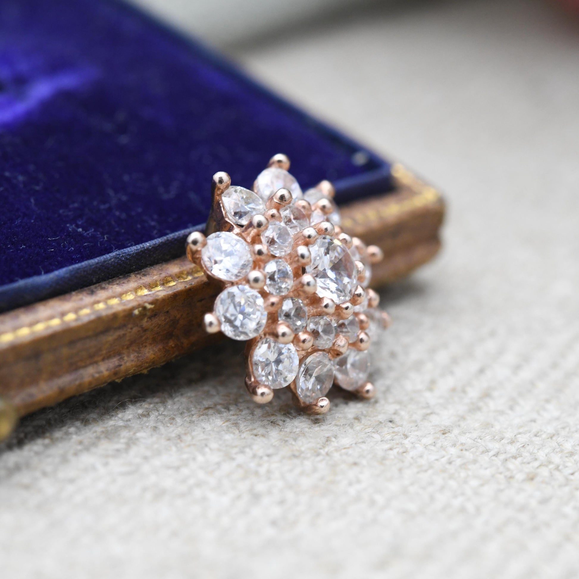 Vintage Rose Gold Plated Sterling Silver CZ Flower Pendant - Floral Cluster | Silver Charm Necklace | Gift for Pendant Charm Necklace