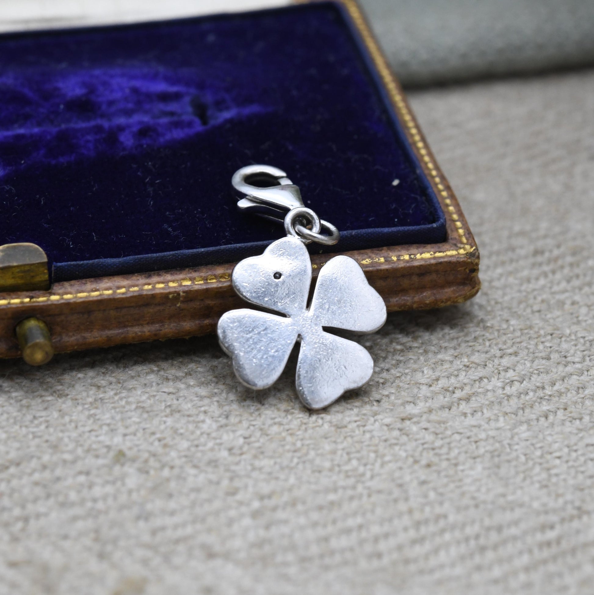 Vintage Sterling Silver Shamrock Clear Stone Charm Pendant - Three Leaf Clover Shape | Irish Gift | Pendant for Necklace