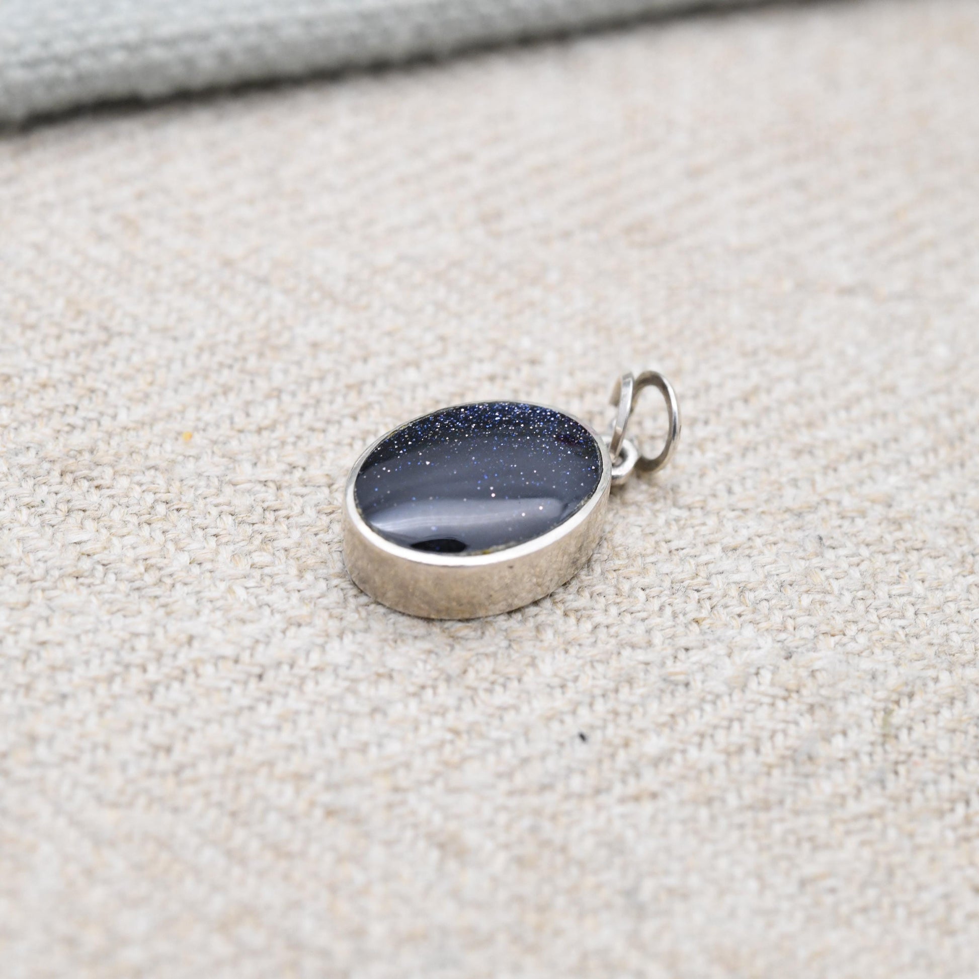 Vintage Sterling Silver Blue Goldstone Pendant - Minimal | Midnight Theme | Gift for Pendant Charm Necklace