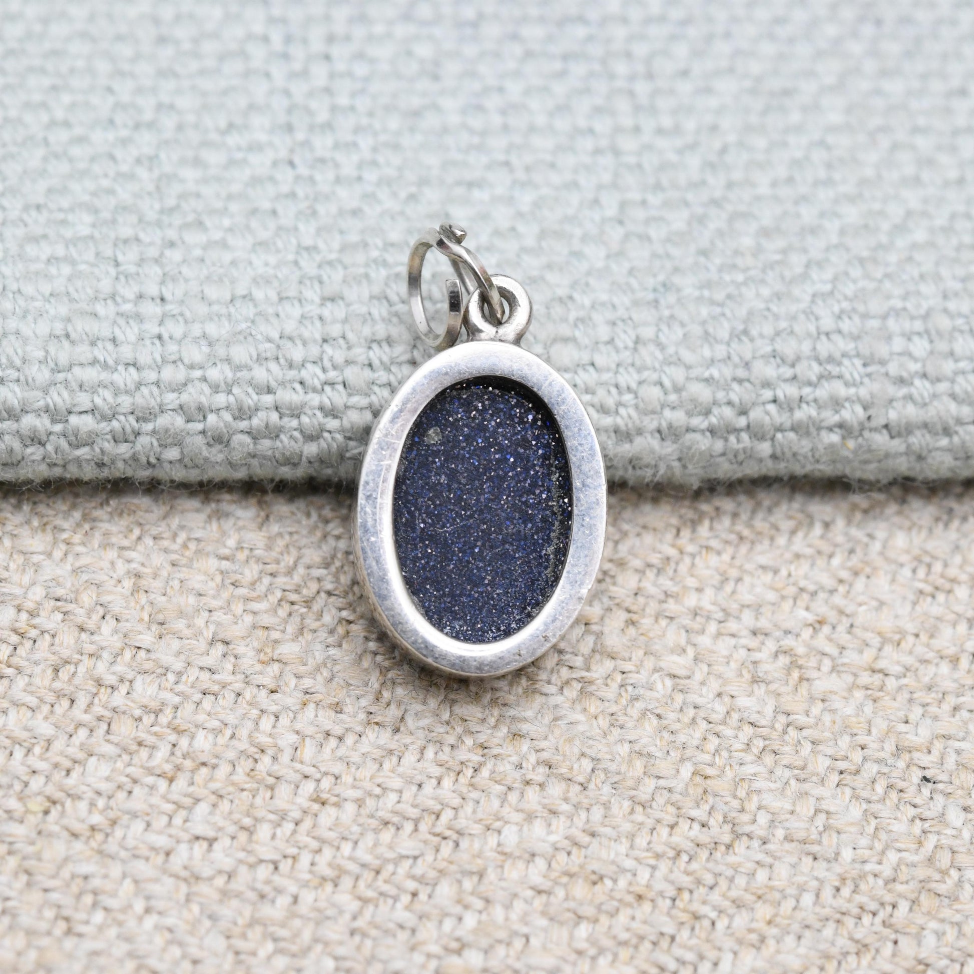 Vintage Sterling Silver Blue Goldstone Pendant - Minimal | Midnight Theme | Gift for Pendant Charm Necklace