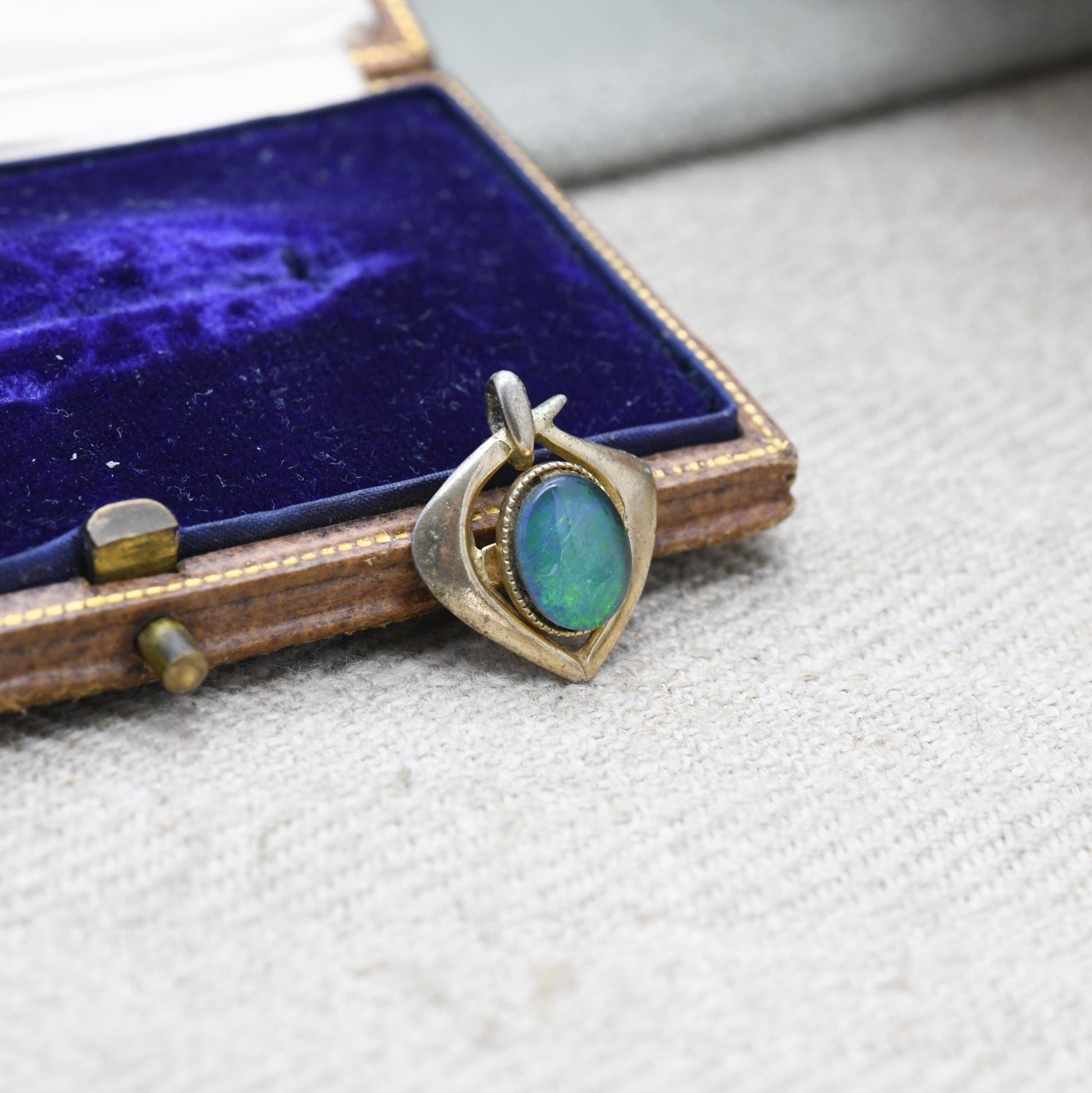 Antique Art Nouveau Silver Gilt Opal Pendant - Small Charm for Necklace Stack