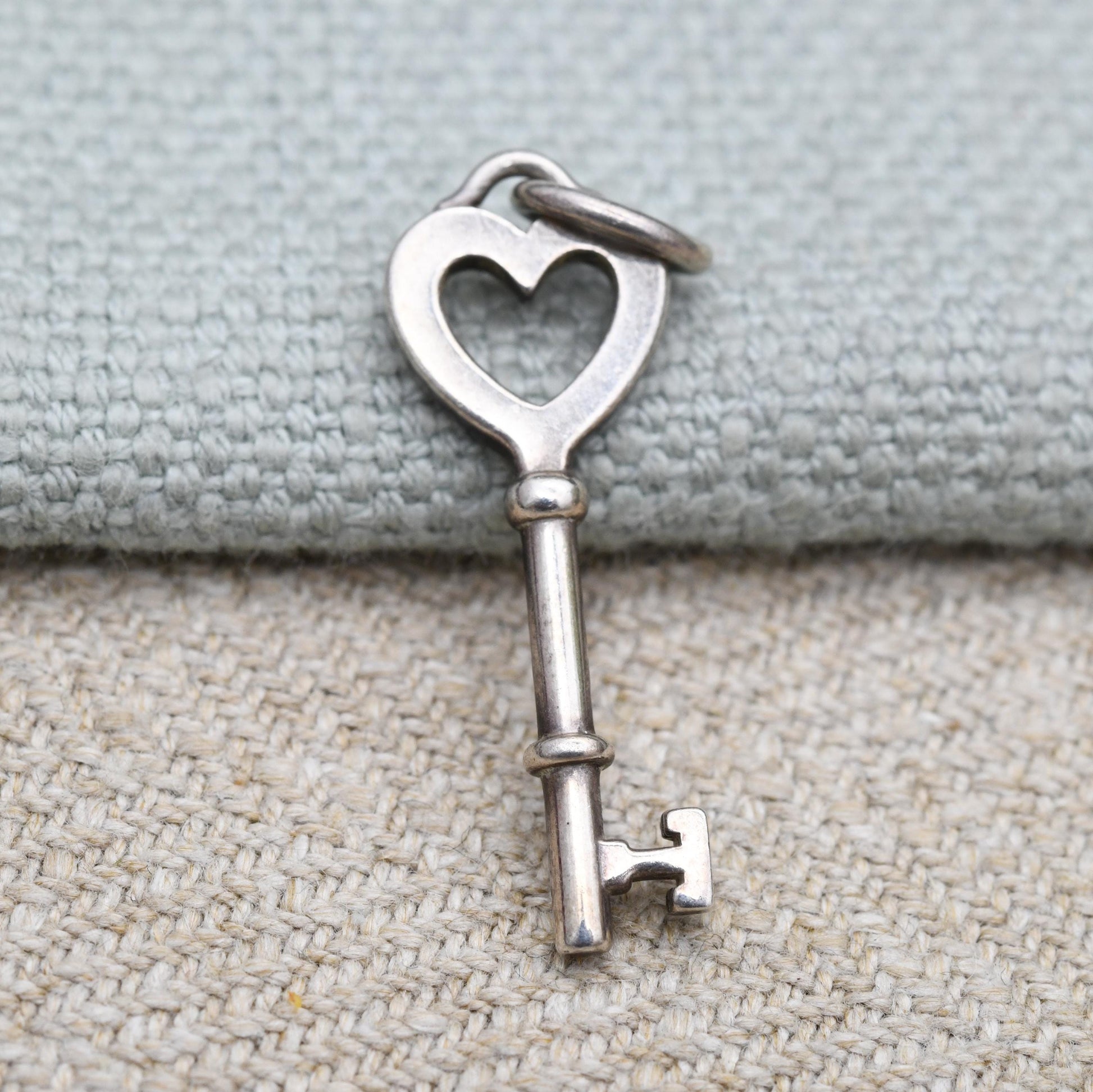 Tiffany & Co Sterling Sterling Silver Key Love Heart Pendant Charm - Gift for Bracelet Necklace