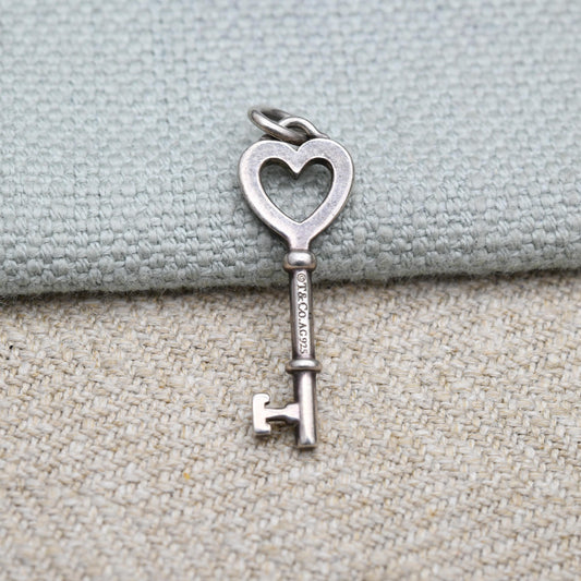 Tiffany & Co Sterling Sterling Silver Key Love Heart Pendant Charm - Gift for Bracelet Necklace
