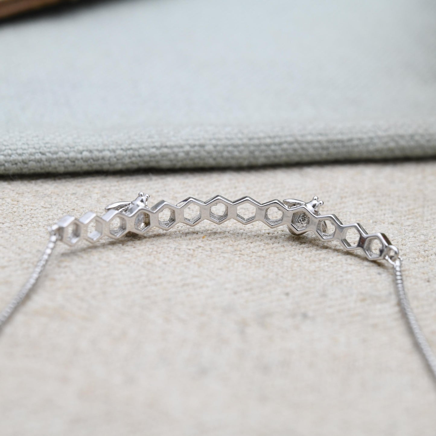 Vintage Sterling Silver Adjustable Slider Bracelet - Cute Honey Comb and Bumble Bee Design | Enamel | Bee Bracelet