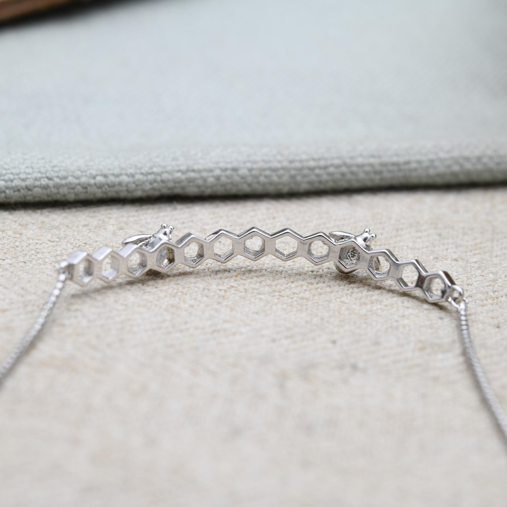 Vintage Sterling Silver Adjustable Slider Bracelet - Cute Honey Comb and Bumble Bee Design | Enamel | Bee Bracelet