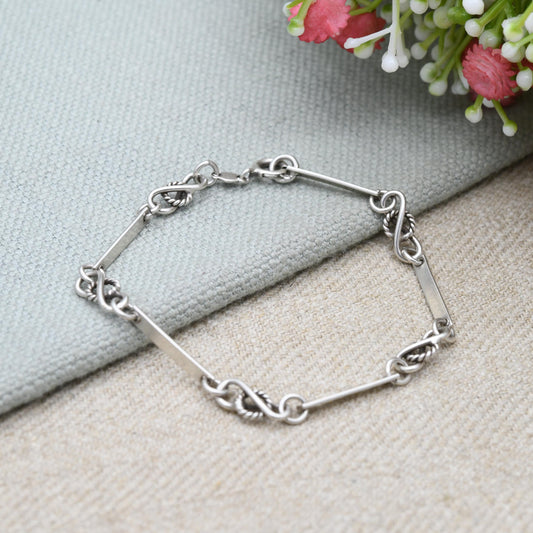 Vintage Sterling Silver Knot Link and Bar Bracelet - Rope | Gift for Her | Gift for Him
