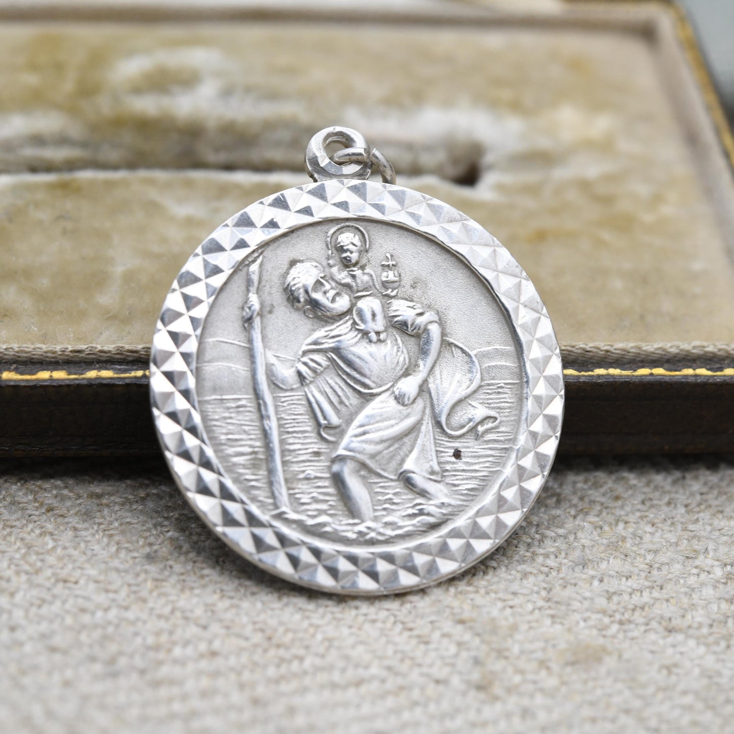 Vintage Sterling Silver Large St. Christopher Pendant - Embossed Relief | Circle Shape | Saint of Travelling Religious Jewellery | Necklace