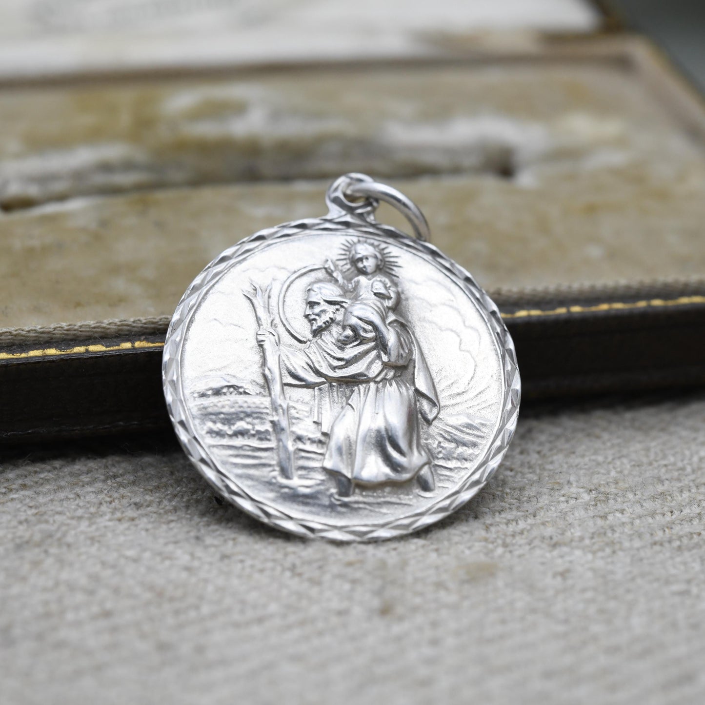 Vintage Sterling Silver St. Christopher Pendant - Embossed Relief | Circle Shape | Saint of Travelling | Gift for Pendant Necklace