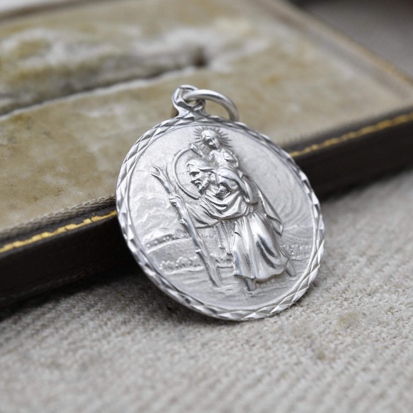 Vintage Sterling Silver St. Christopher Pendant - Embossed Relief | Circle Shape | Saint of Travelling | Gift for Pendant Necklace