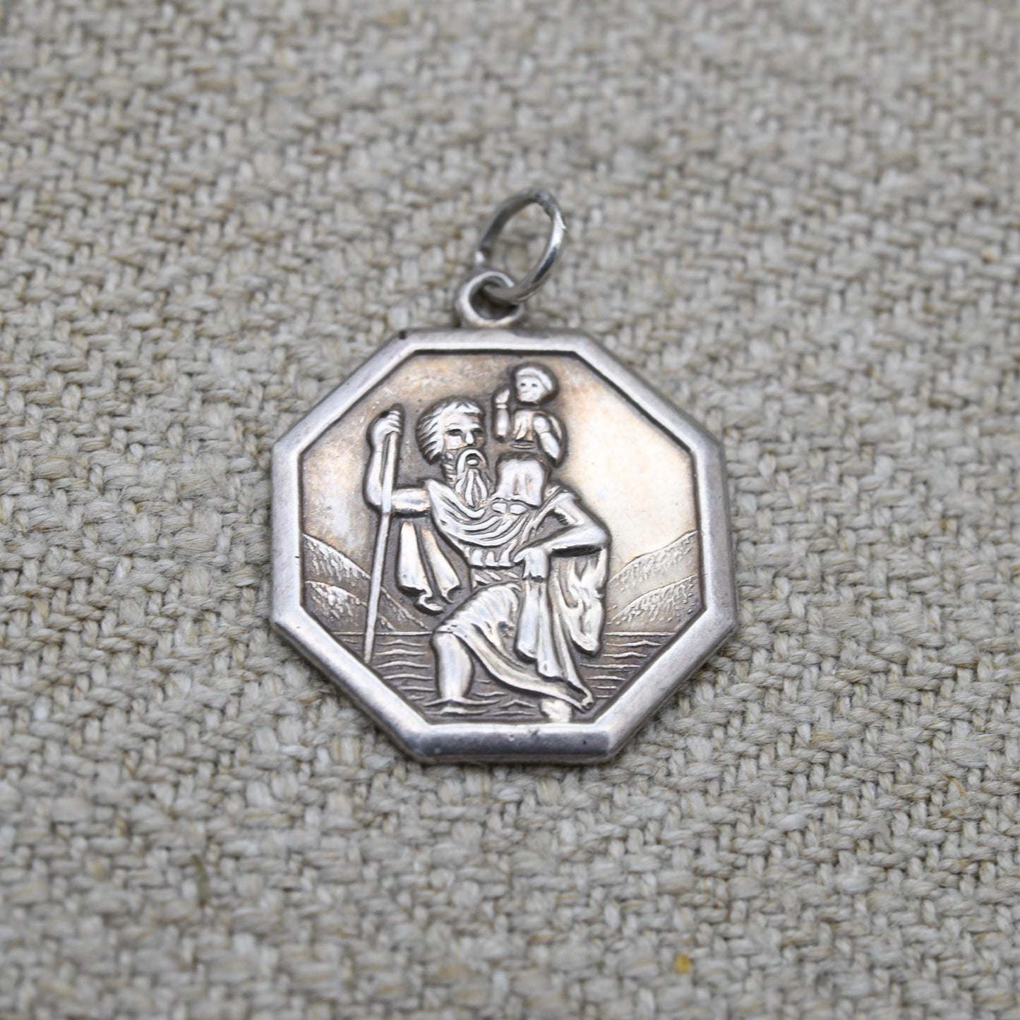 Vintage Sterling Silver St. Christopher Pendant - Embossed Relief | Octagon | Saint of Travelling | Religious Jewellery | Gift for Necklace