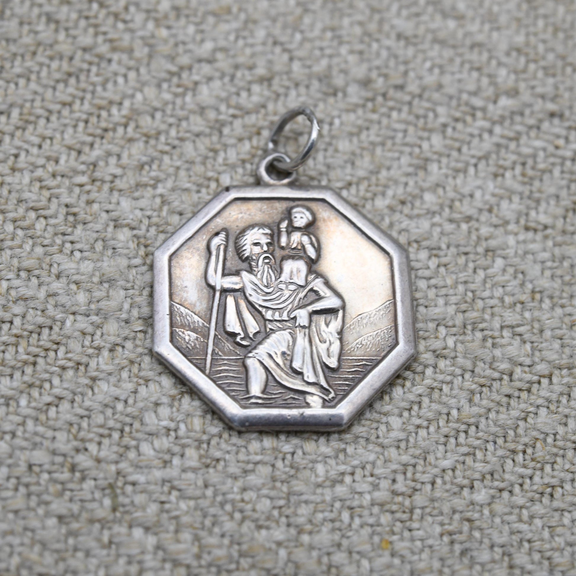 Vintage Sterling Silver St. Christopher Pendant - Embossed Relief | Octagon | Saint of Travelling | Religious Jewellery | Gift for Necklace