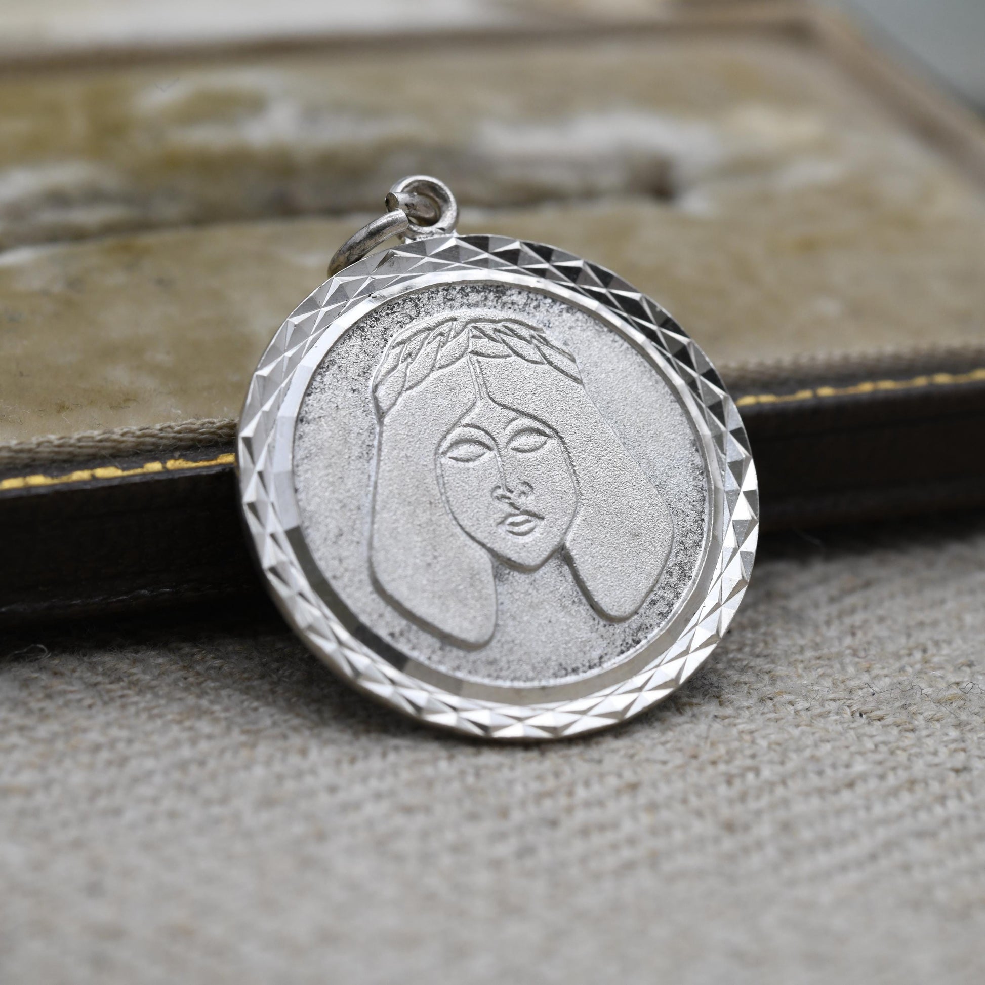 Vintage Sterling Silver Face Pendant - Carved Portrait | Classical Woman | Gift for Charm Bracelet Necklace