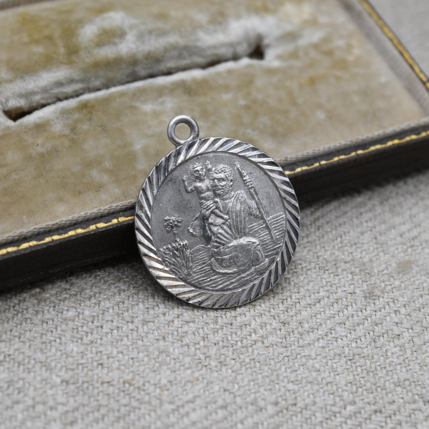 Vintage Sterling Silver St. Christopher Pendant - Embossed Relief with Detailed Background | Saint of Travelling | Religious Jewellery