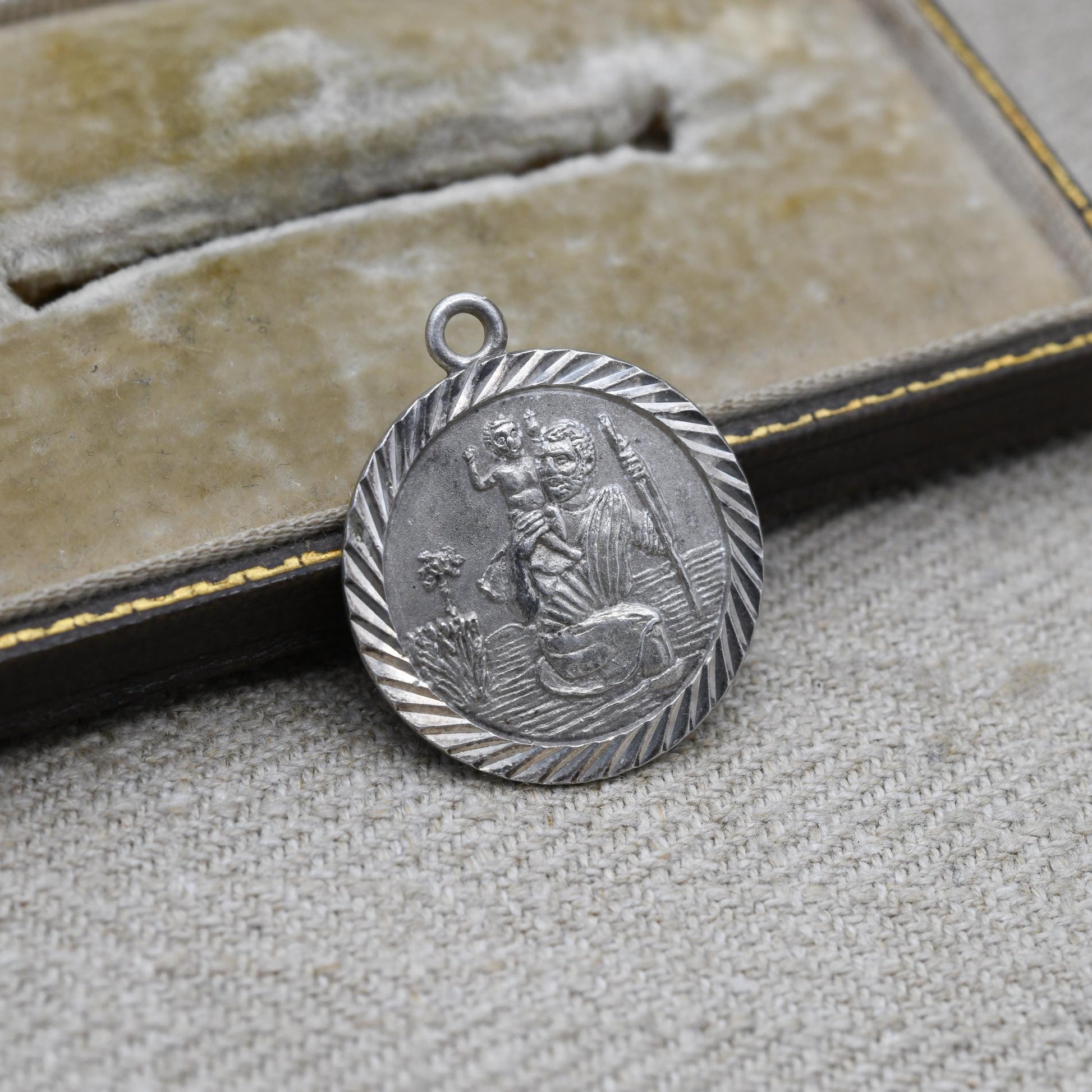 Vintage Sterling Silver St. Christopher Pendant - Embossed Relief with Detailed Background | Saint of Travelling | Religious Jewellery