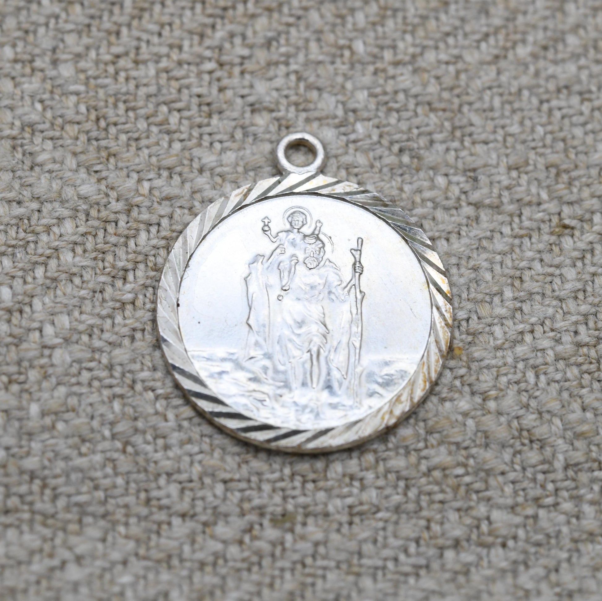 Vintage Sterling Silver St. Christopher Pendant - Raised Relief | Circle | Saint of Travelling | Religious Jewellery
