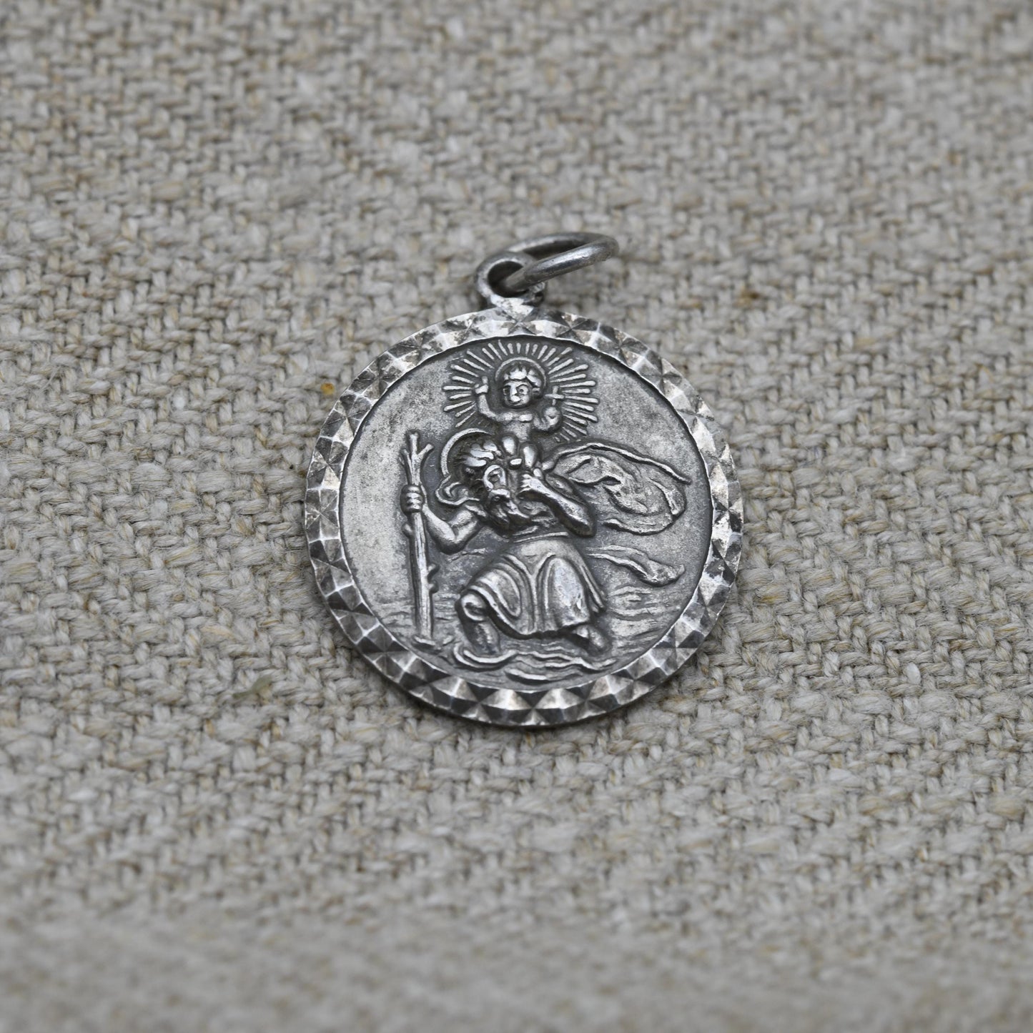 Vintage Sterling Silver St. Christopher Pendant - Embossed Relief | Circle Shape | Religious Jewellery | Gift for Charm Necklace
