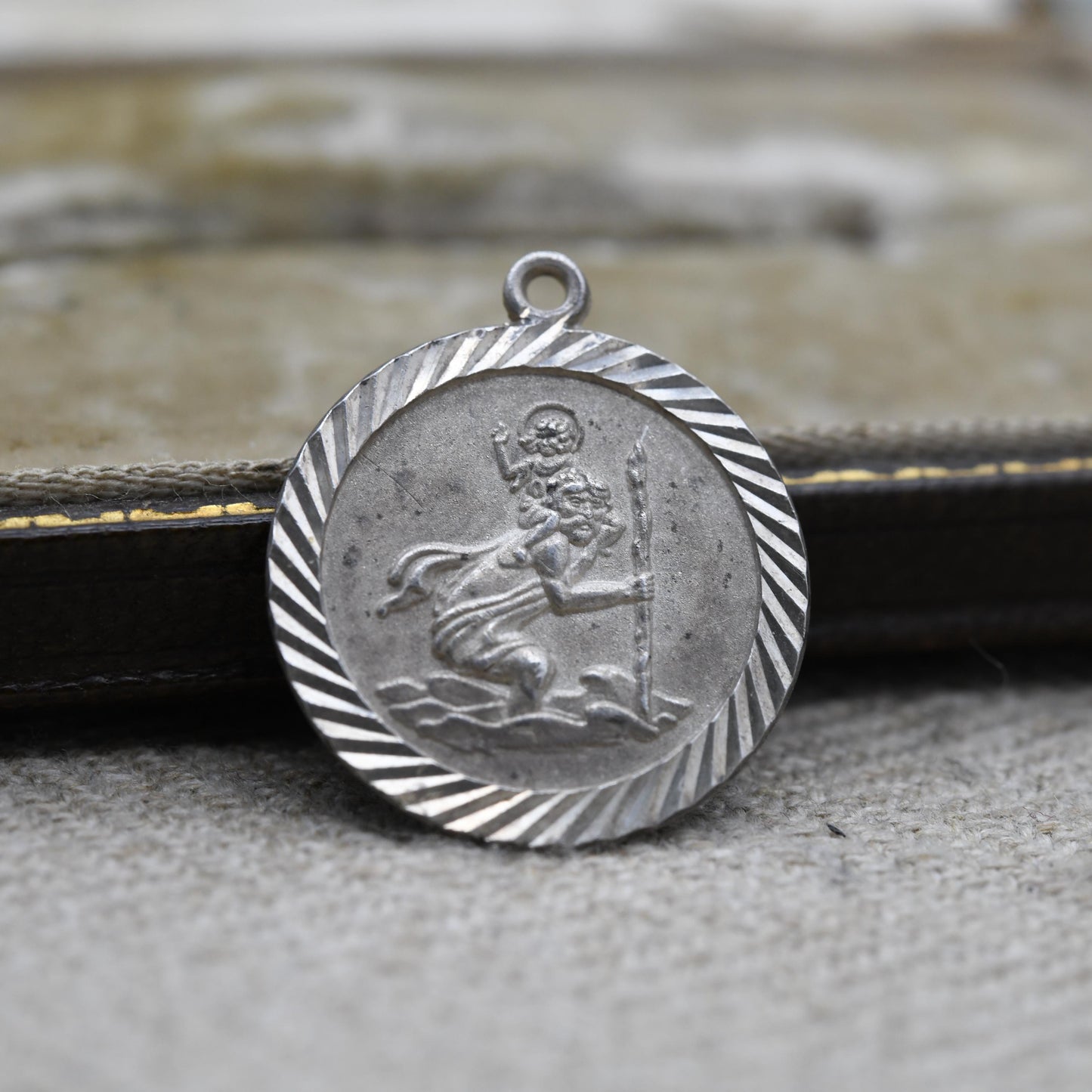 Vintage Sterling Silver St. Christopher Pendant - Embossed Relief | Circle Shape | Saint of Travelling | Religious | Gift for Charm Necklace
