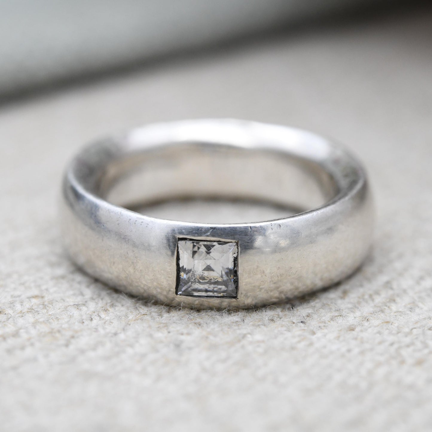 Sterling Silver Clear Stone Solitaire Band Ring - Large White Stone | Minimalist Ring | UK Size - N | US Size - 7