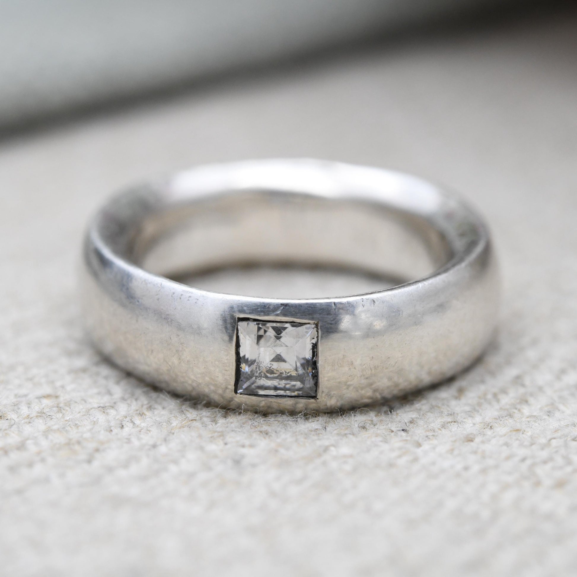 Sterling Silver Clear Stone Solitaire Band Ring - Large White Stone | Minimalist Ring | UK Size - N | US Size - 7