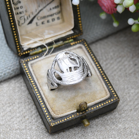 Vintage Sterling Silver Viking Ship Ring - French Kelt Celtic Breton Style Design | Marquise Shape Cameo | UK Size - L 1/2 | US Size - 6 1/4