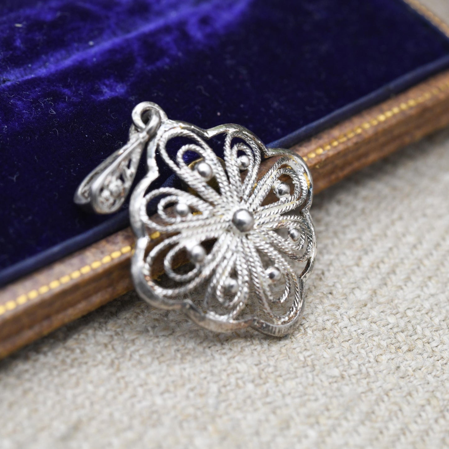 Vintage Sterling Silver Filigree Pendant Necklace - Ornate Openwork | Floral Diamons Shape | Filigree Design | Gift for Pendant Necklace