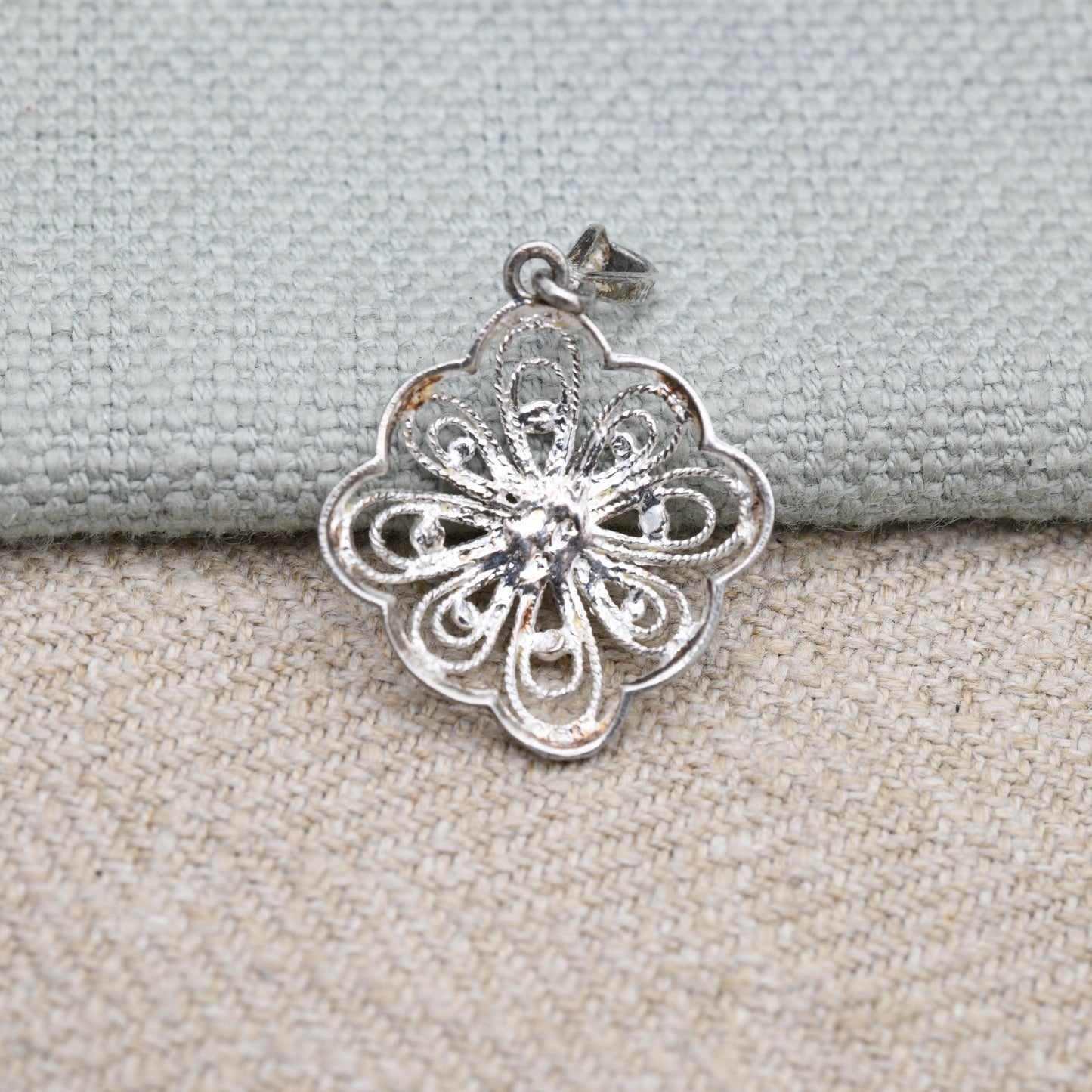 Vintage Sterling Silver Filigree Pendant Necklace - Ornate Openwork | Floral Diamons Shape | Filigree Design | Gift for Pendant Necklace