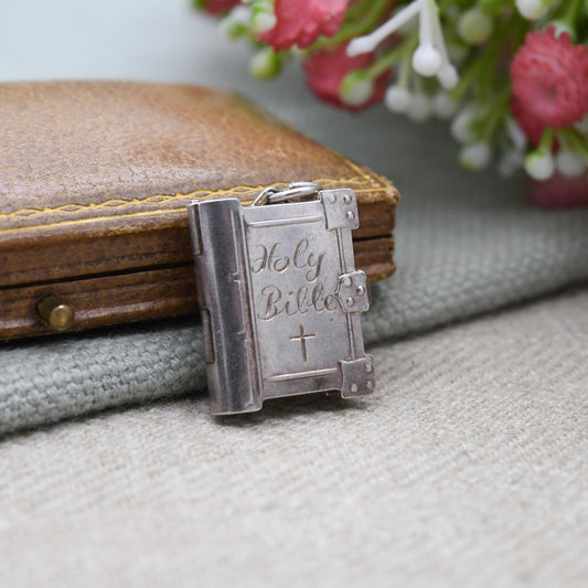 Vintage Sterling Silver Bible Opening Charm Pendant - The Lord's Prayer | Religion | Book | Gift for Charm Bracelet Necklace Stack