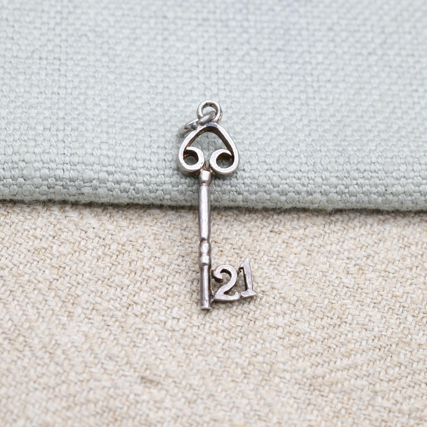 Vintage Sterling Silver 21 Key Charm Pendant - Birthday | Best Wishes | Door | Lock | Souvenir Gift for Charm Bracelet