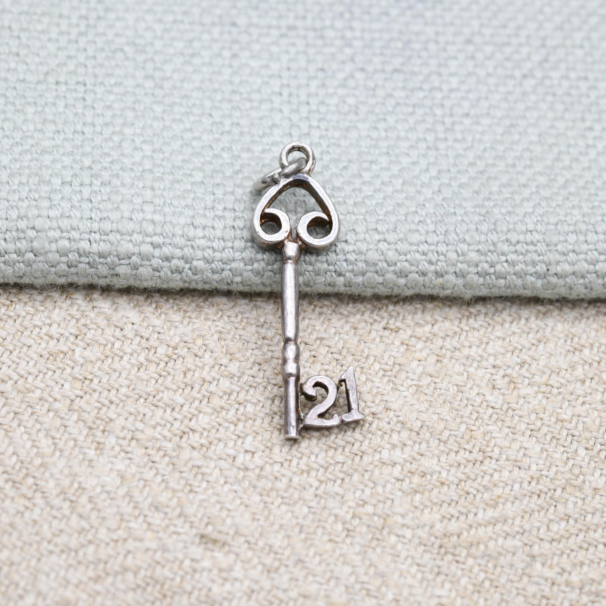 Vintage Sterling Silver 21 Key Charm Pendant - Birthday | Best Wishes | Door | Lock | Souvenir Gift for Charm Bracelet