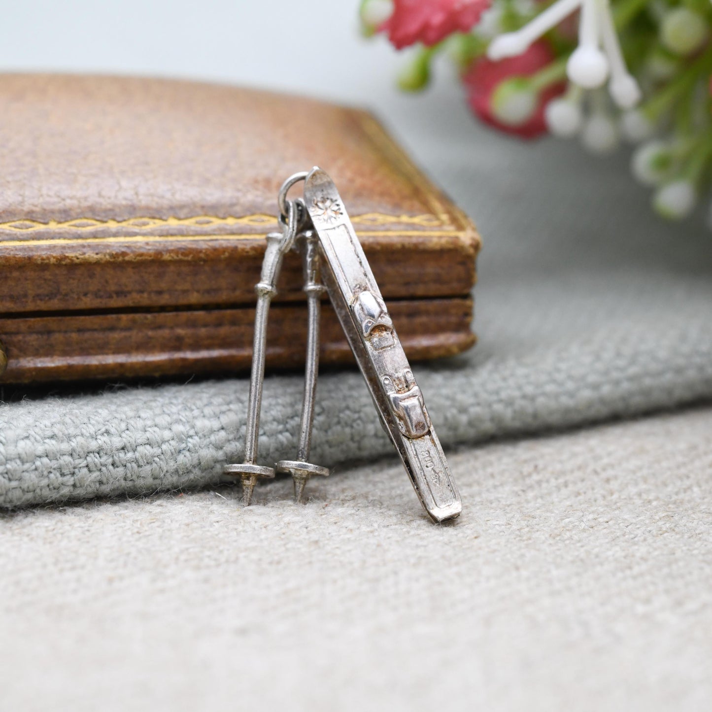 Vintage Silver Skiing Charm Pendant - Ski Pole | Skiing | Winter | Snow Sports | Gift for Charm Bracelet