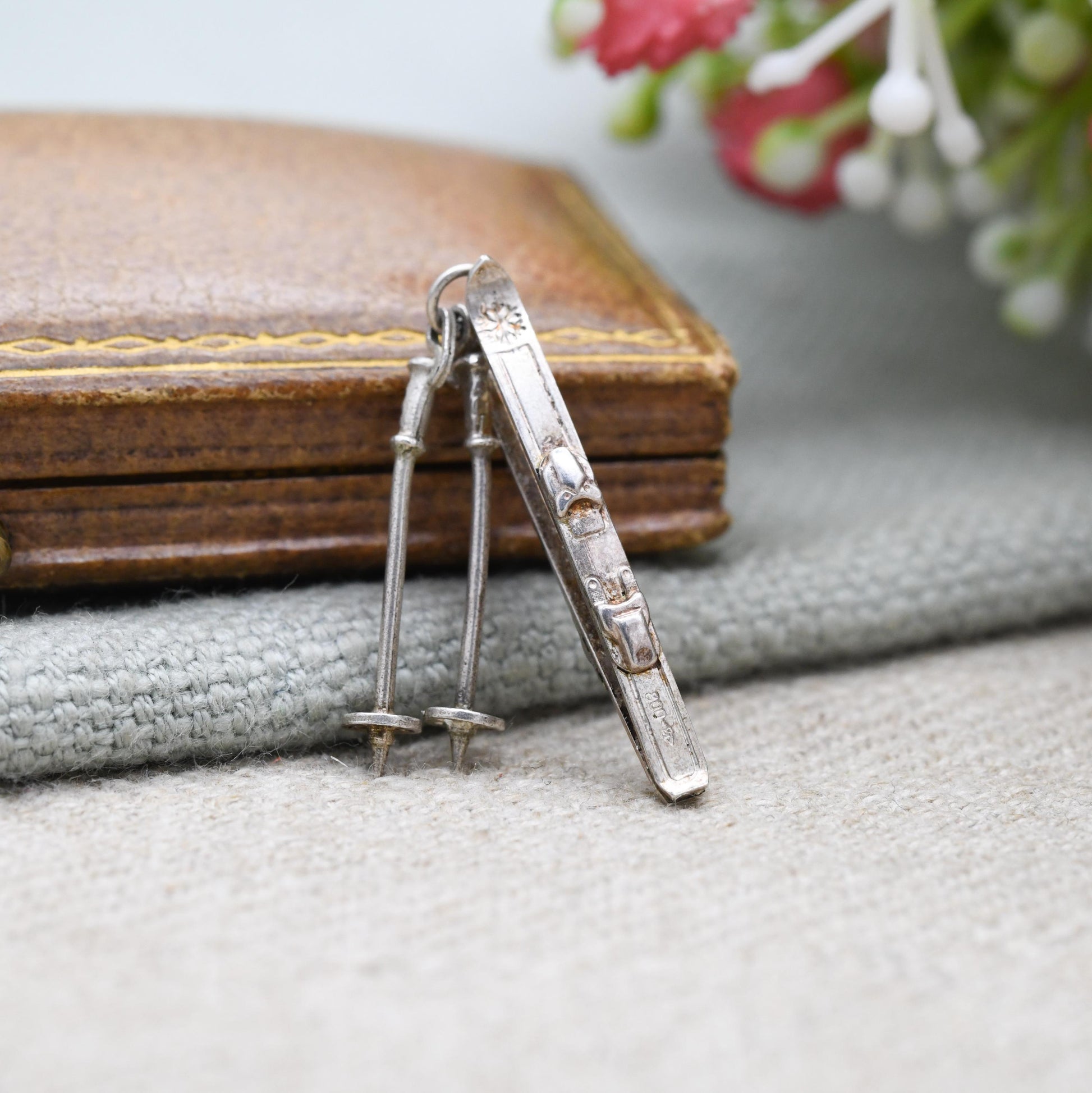 Vintage Silver Skiing Charm Pendant - Ski Pole | Skiing | Winter | Snow Sports | Gift for Charm Bracelet