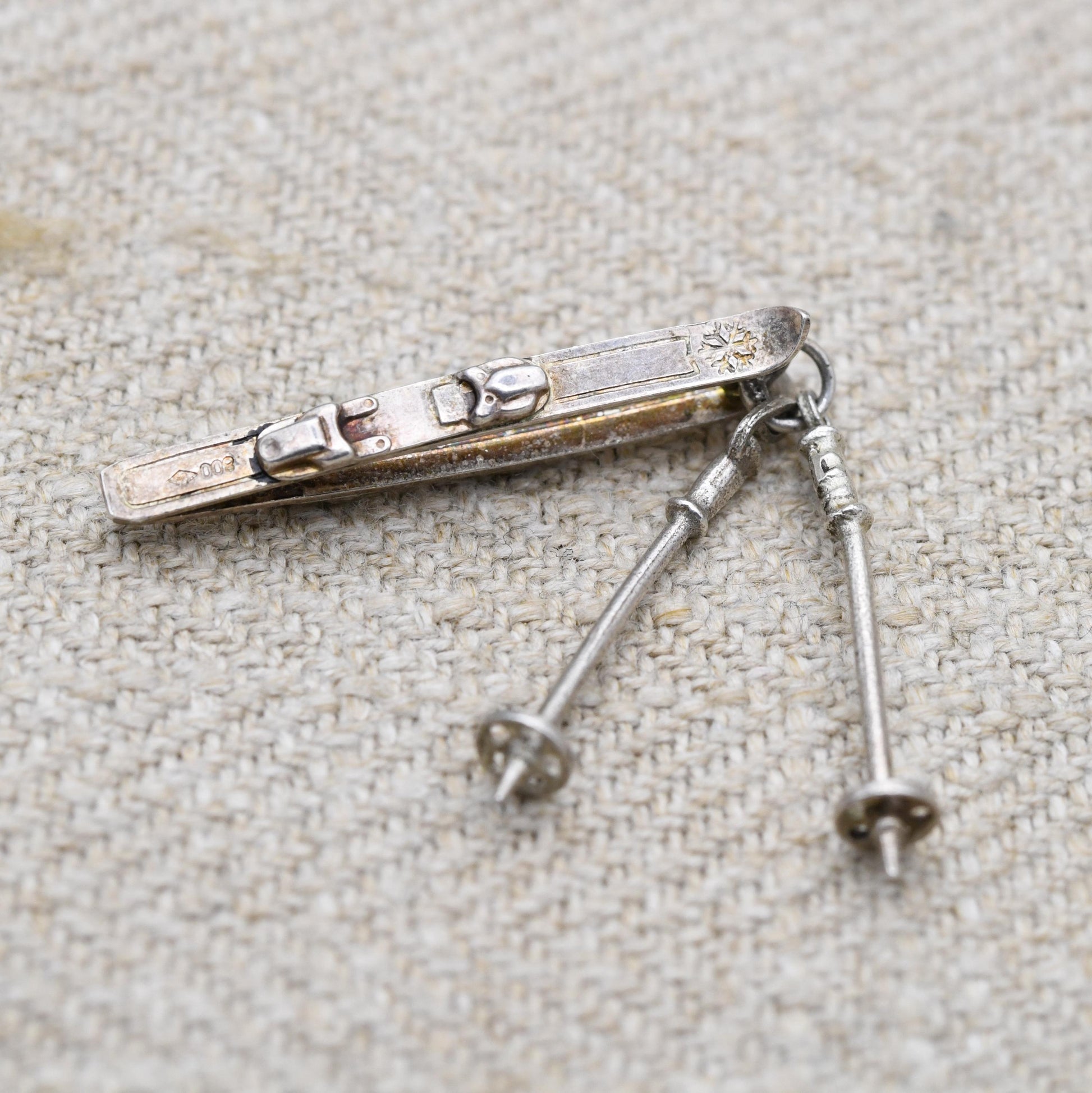 Vintage Silver Skiing Charm Pendant - Ski Pole | Skiing | Winter | Snow Sports | Gift for Charm Bracelet