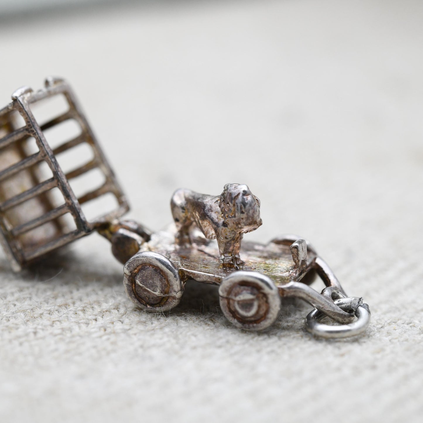 Vintage Sterling Silver Opening Circus Lion Charm Pendant - Detailed Animal Jewellery | Lion Cage | Gift for Charm Bracelet Necklace