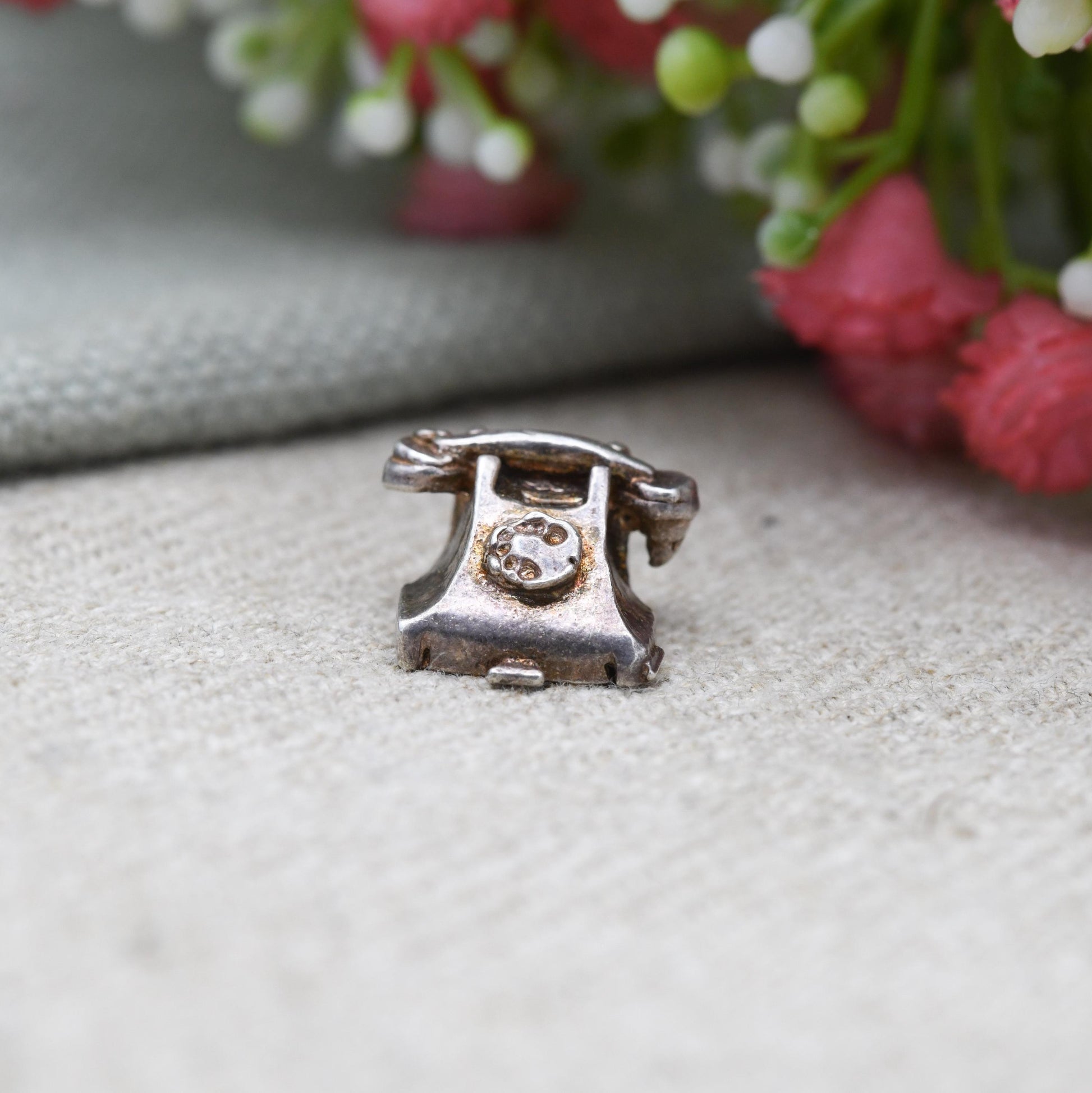 Vintage Sterling Silver Old Style Telephone Charm Pendant - Bakelite Style Phone | Landline | Gift for Charm Bracelet