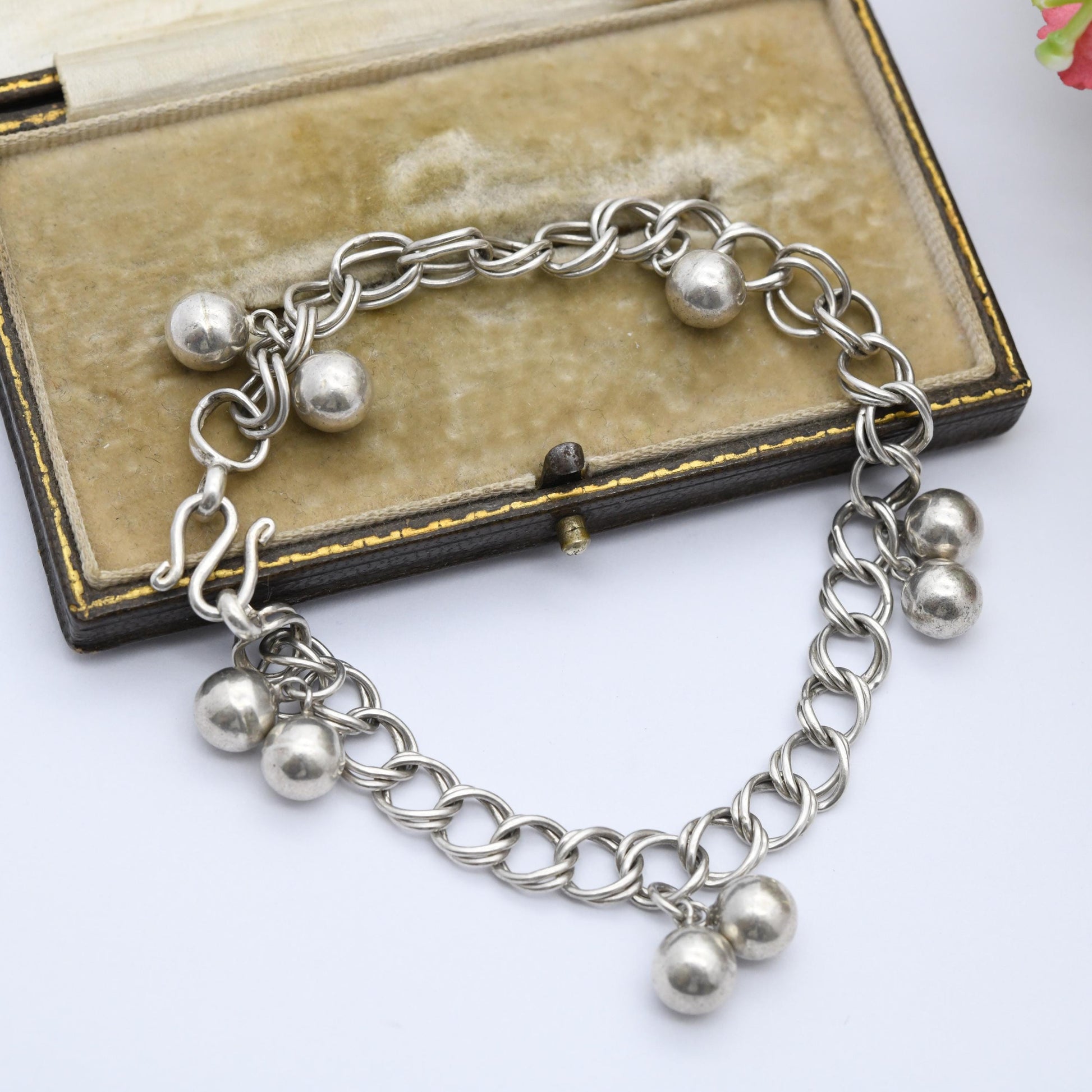 Vintage Sterling Silver Ball Chain Bracelet - Double Rounded Curb Links | Charm Bracelet