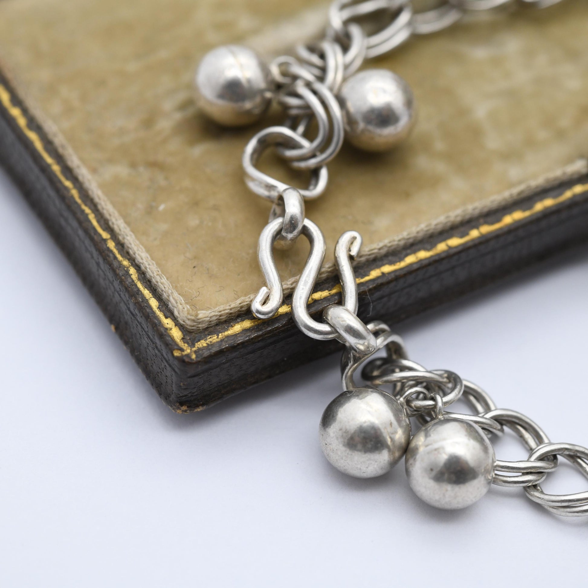 Vintage Sterling Silver Ball Chain Bracelet - Double Rounded Curb Links | Charm Bracelet