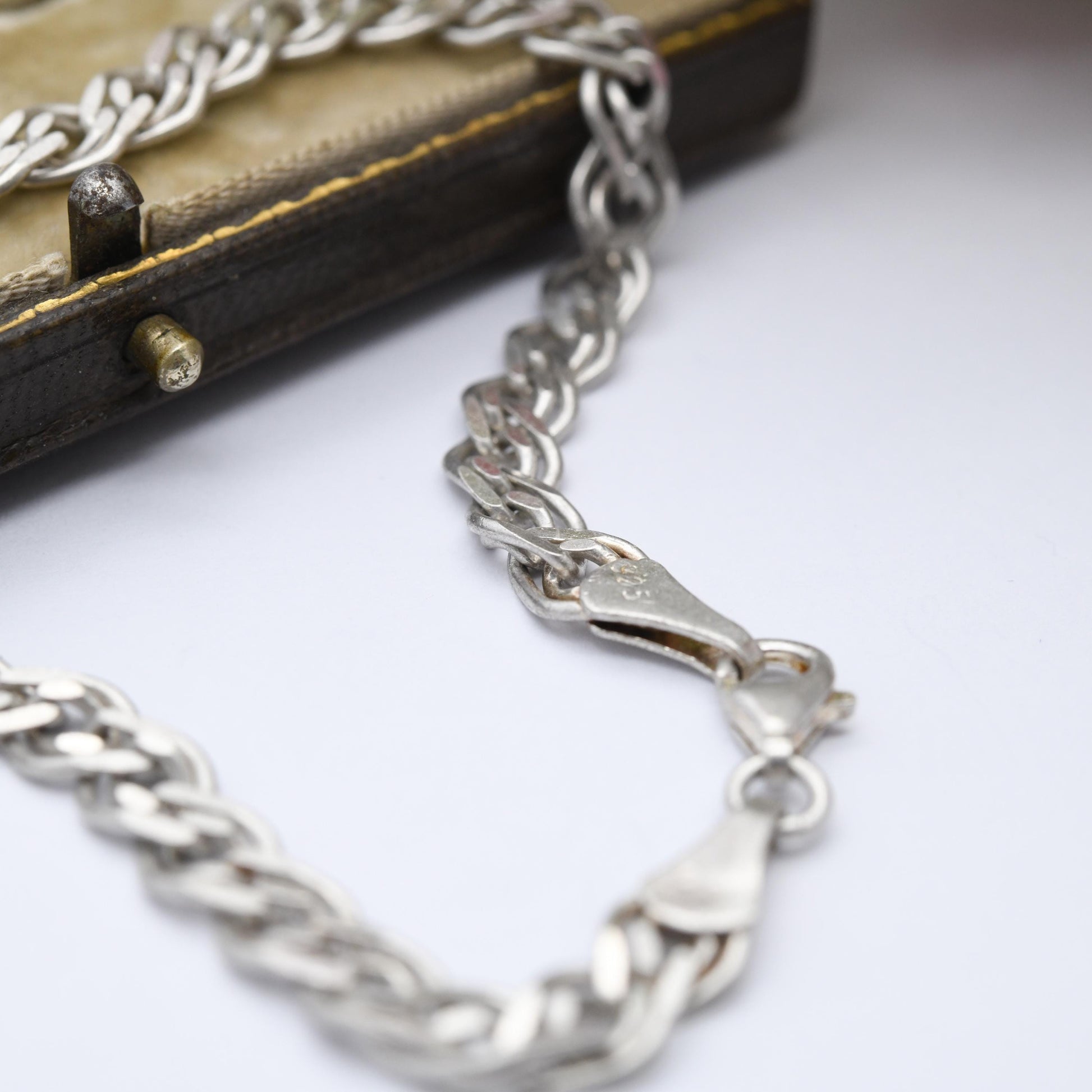 Vintage Sterling Silver Chain Bracelet - Double Flat Curb Links | Unisex | Gift