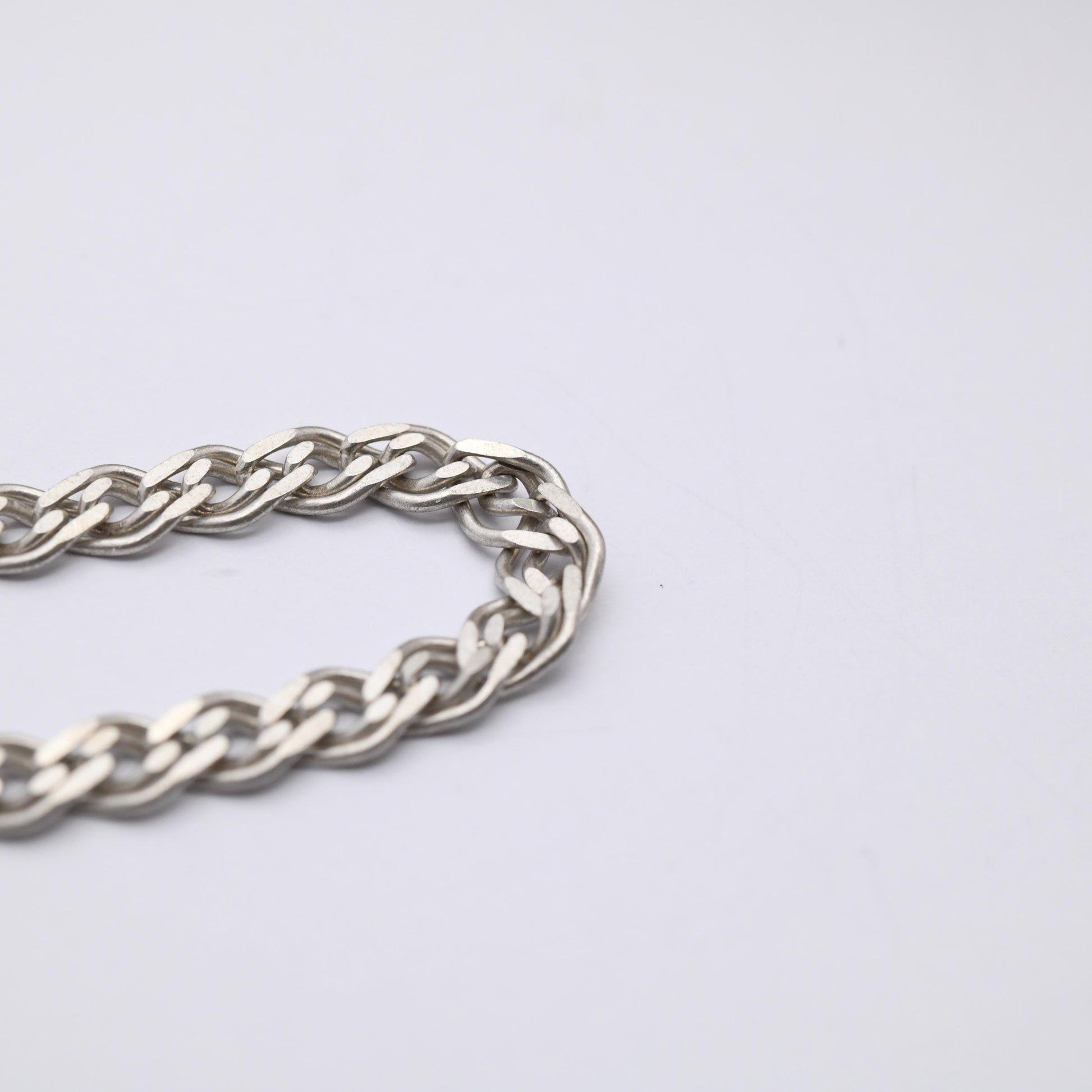 Vintage Sterling Silver Chain Bracelet - Double Flat Curb Links | Unisex | Gift