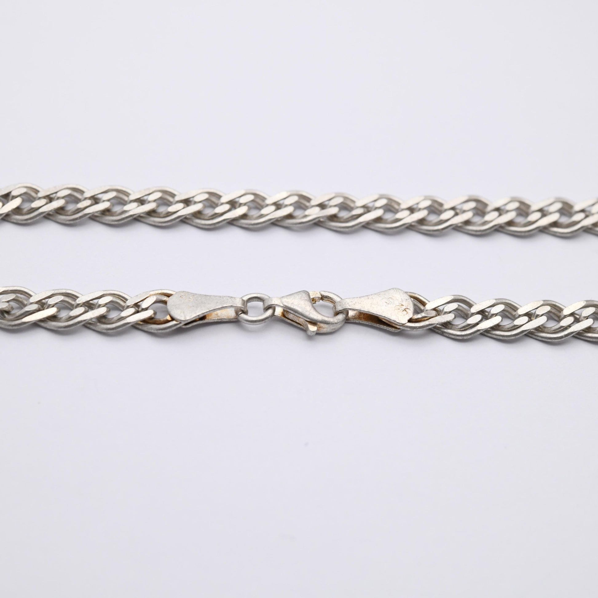 Vintage Sterling Silver Chain Bracelet - Double Flat Curb Links | Unisex | Gift