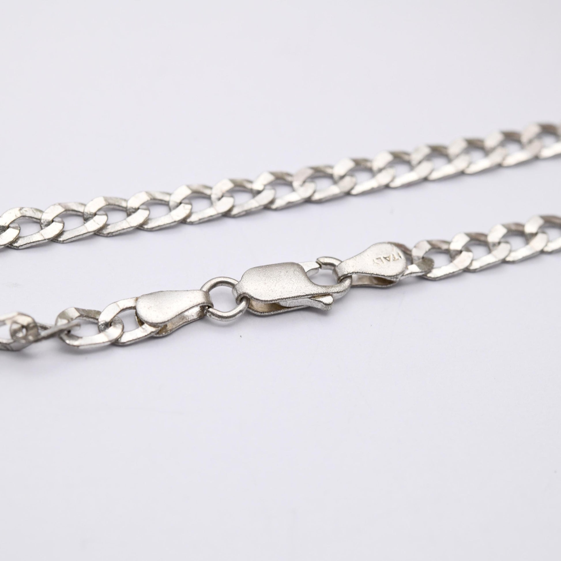 Vintage Sterling Silver Chain Bracelet - Flat Curb Links | Italian