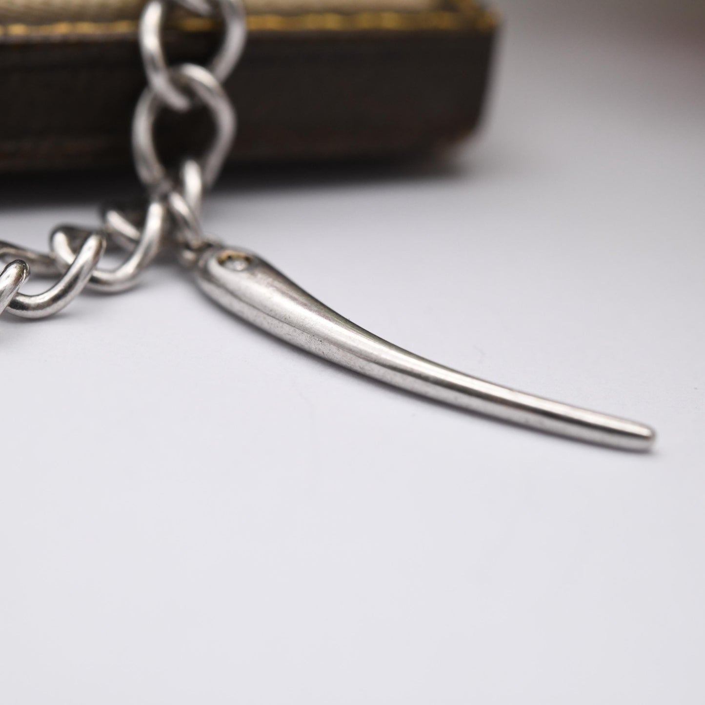 Vintage Sterling Silver and Diamond Love Hearth Wishbone Chain Bracelet - Rounded Curb Links | Charm Bracelet