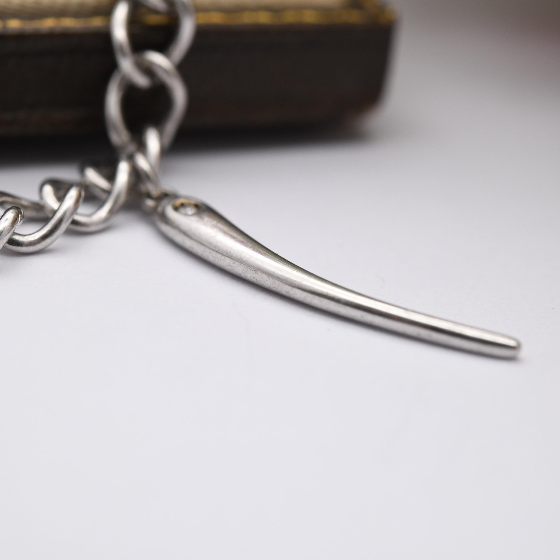 Vintage Sterling Silver and Diamond Love Hearth Wishbone Chain Bracelet - Rounded Curb Links | Charm Bracelet